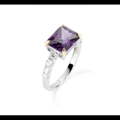 Amen Anello Cocktail Rodio Zirconi Viola e Bianco