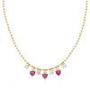 AMEN - Collana Chandelier Princess Dorata con Zirconi Bianchi e Cuori Rubino