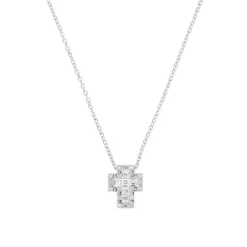 AMEN - Collana Doppia Croce con Zirconi Bianchi