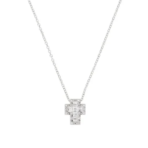 AMEN - Collana Doppia Croce con Zirconi Bianchi