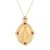 Amen - Collana Medaglia Miracolosa Dorata con Zirconi Bianchi, Rossi e Blu