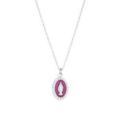 AMEN - Collana Rodiata mini Medaglia Miracolosa smaltata Bordeaux