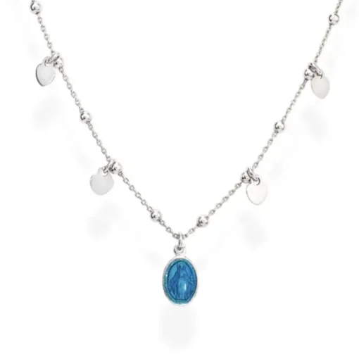 Amen Collana Madonnina Smaltata Blu e Cuori