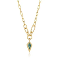 ANIA HAIE - Collana a catena grossa con pendente a goccia scintillante oro verde acqua