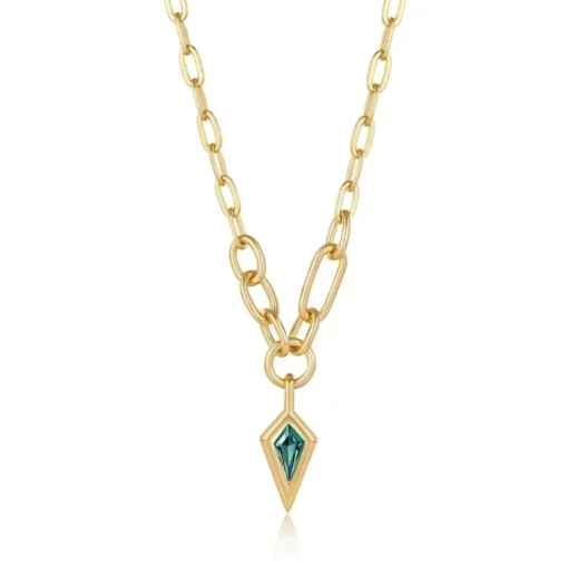 ANIA HAIE - Collana a catena grossa con pendente a goccia scintillante oro verde acqua