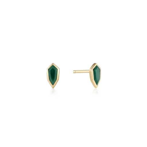ANIA HAIE - Orecchini a bottone con emblema in malachite dorata
