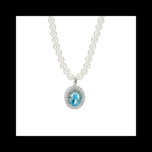 BOCCADAMO - Collana di perle con zircone ovale acquamarina SOPHIE