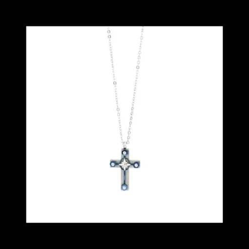 Boccadamo - Collana uomo in acciaio con croce PVD blu