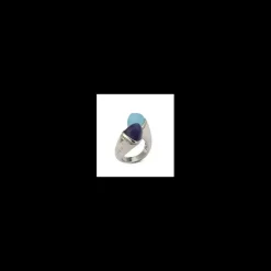 Boccadamo - Anello regolabile contrariè con cristalli aquamilk e tanzanite
