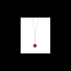Boccadamo - Collana con cristallo pendente circolare rubino, con zirconi e fila di zirconi
