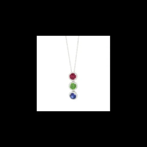 Boccadamo - Collana con fila di cristalli pendenti circolari rubino, verde, blu e zirconi