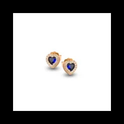 BOCCADAMO - Orecchini a lobo color oro rosa con zircone a cuore blu zaffiro e pavè di zirconi