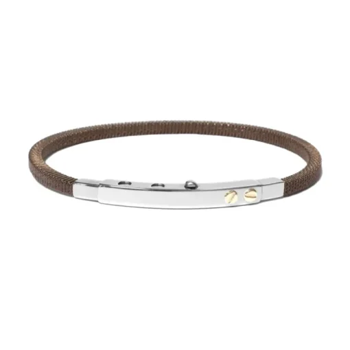 BORSARI - BRACCIALE IN ACCIAIO PVD MARRONE CON VITI ORO ROSÈ