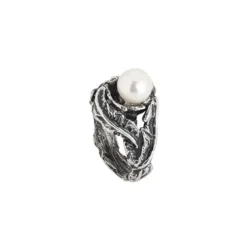 Bottega Boccadamo - Anello In Argento Brunito E Perla Naturale