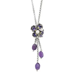 Bottega Boccadamo - Collana In Argento Brunito Con Pendente Perla Naturale E Ametista