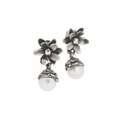 Bottega Boccadamo - Orecchini Con Fiore Di Ninfea In Argento Brunito E Perla Naturale