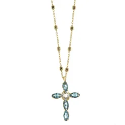 BYSIMON - Collana in Argento 925 maglia impreziosita da cristalli e ciondolo a forma di croce con cristalli