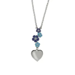 BYSIMON - Collana in Metallo con fiori blu e cuori pendente