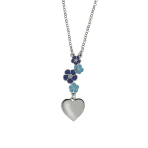 BYSIMON - Collana in Metallo con fiori blu e cuori pendente