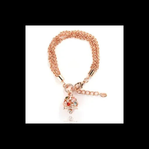 BYSIMON - Bracciale in Metallo catena multifilo, con campana pendente impreziosita da cristalli multicolore