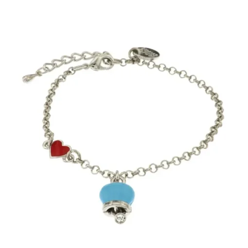 BYSIMON - Bracciale in Metallo con campanella portafortuna con smalto azzurro e punto luce