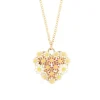 BYSIMON - Collana in Metallo cuore impreziosito da fiori bianchi