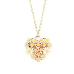 BYSIMON - Collana in Metallo cuore impreziosito da fiori bianchi