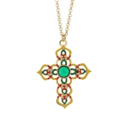 BYSIMON - Collana in Metallo con maioliche colorate a forma di croce