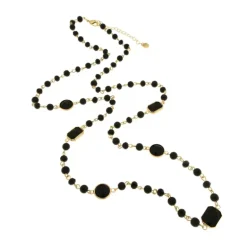 BYSIMON - Collana in Metallo lunga con perle e pietre nere