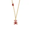 BYSIMON - Collana in Metallo con orso rosa e cuore rosso