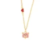 BYSIMON - Collana in Metallo con campanella a forma di orso rosa e cuore rosso