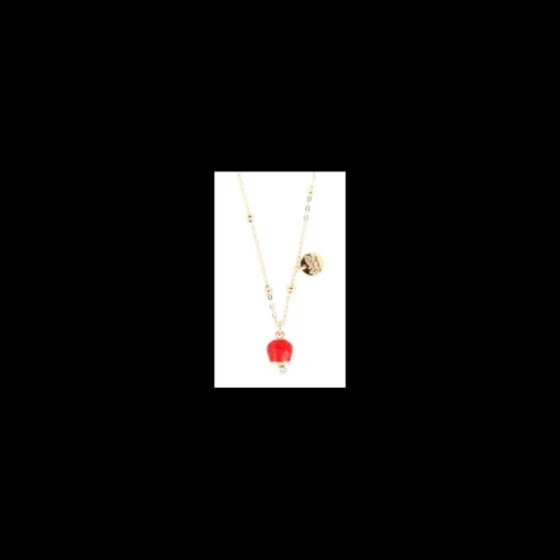 BYSIMON - Collana in metallo con campanella portafortuna rossa