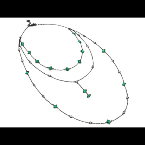 DAGO - Collana Tripla Pietre Carrè Verde