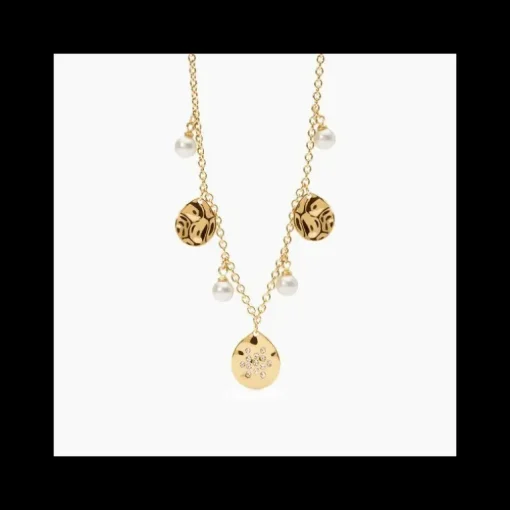 2jewels - Collana in acciaio 316L PVD giallo perle conchiglie crIstalli