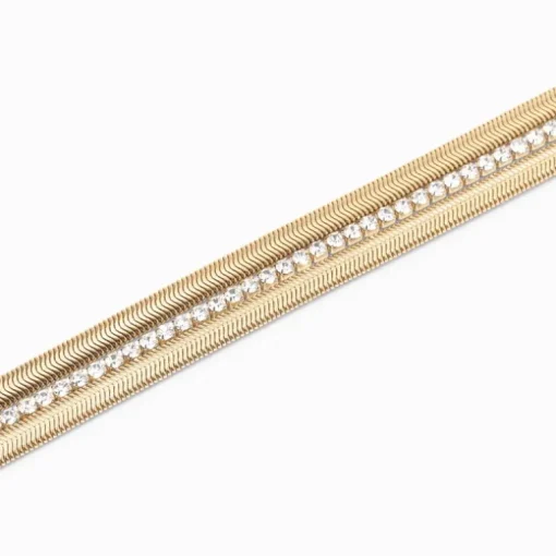 Kidult - Bracciale dorato con doppia catena e tennis STYLE 02