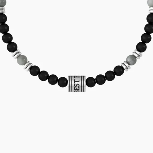 Kidult - Bracciale elastico uomo con agata nera e grigia Best friends