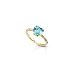 KULTO925 - Anello in Argento 925, pietra acquamarina a forma di cuore e zirconi