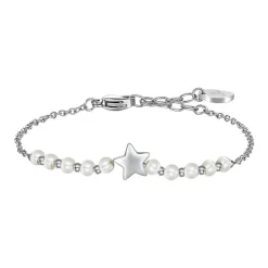 Luca Barra - BRACCIALE DONNA IN ACCIAIO E PERLE BIANCHE CON STELLA