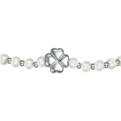 Luca Barra - BRACCIALE DONNA CON QUADRIFOGLIO IN ACCIAIO E PERLE BIANCHE