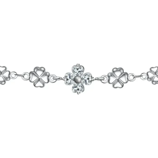 Luca Barra - BRACCIALE IN ACCIAO CON QUADRIFOGLI E ZIRCONI BIANCHI
