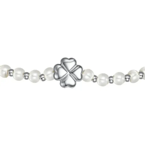 Luca Barra - BRACCIALE DONNA CON QUADRIFOGLIO IN ACCIAIO E PERLE BIANCHE