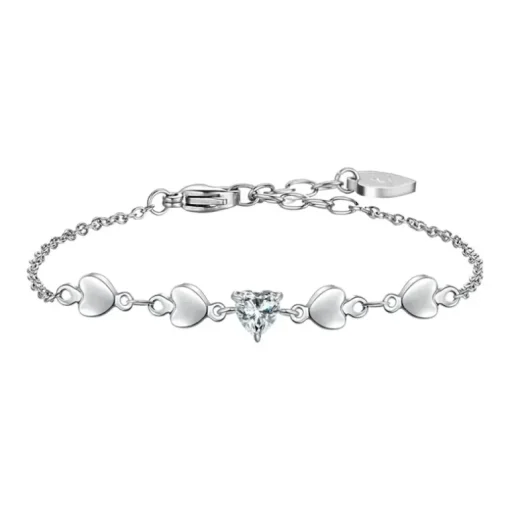 Luca Barra - BRACCIALE DONNA IN ACCIAIO CON CUORI E ZIRCONI BIANCHI
