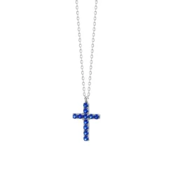 Luca Barra - COLLANA DONNA IN ACCIAIO CON CROCE E ZIRCONI BLU