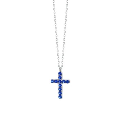 Luca Barra - COLLANA DONNA IN ACCIAIO CON CROCE E ZIRCONI BLU