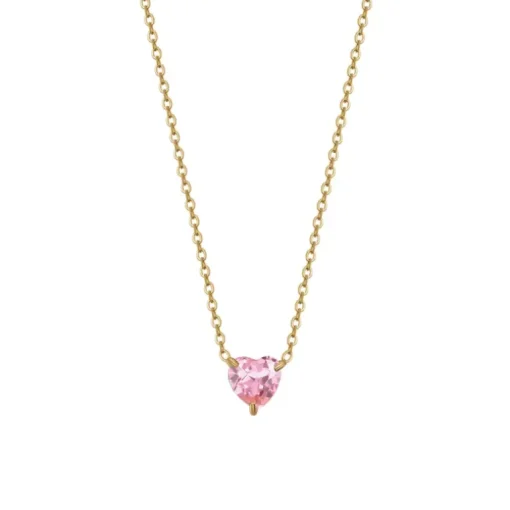 Luca Barra - COLLANA DONNA IN ACCIAIO E IP GOLD CON CUORE CRISTALLO ROSA