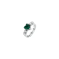 Luca Barra - ANELLO DONNA IN ACCIAIO CON CRISTALLI BIANCHI E CUORE CRISTALLO VERDE