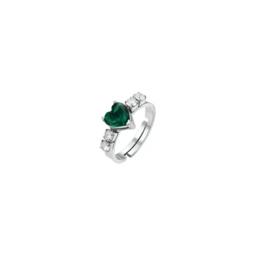 Luca Barra - ANELLO DONNA IN ACCIAIO CON CRISTALLI BIANCHI E CUORE CRISTALLO VERDE