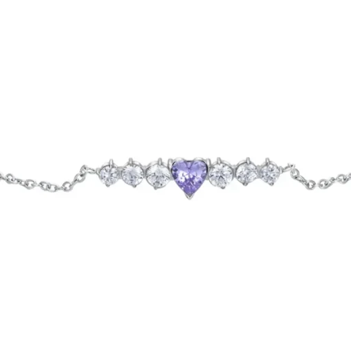 Luca Barra - BRACCIALE DONNA IN ACCIAIO CON CUORE VIOLA E CRISTALLI BIANCHI