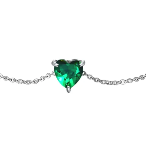 Luca Barra - BRACCIALE DONNA IN ACCIAIO CON CUORE CRISTALLO VERDE