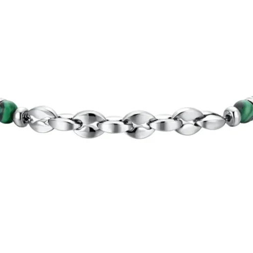 Luca Barra - BRACCIALE UOMO IN ACCIAIO PIETRE VERDI ED ELEMENTI IN ACCIAIO